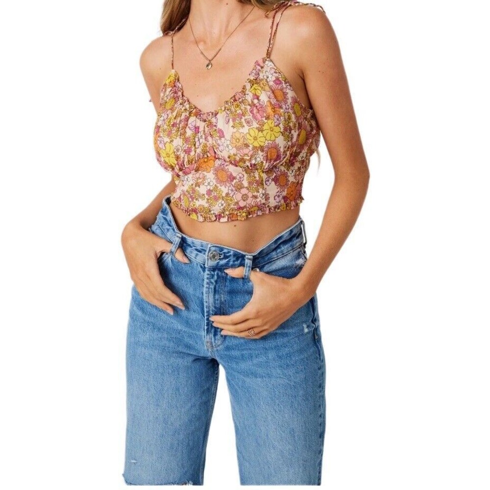 Patrons Of Peace Floral Strap Tank Top Boho Women’s Size M, Color - Papaya - NWT